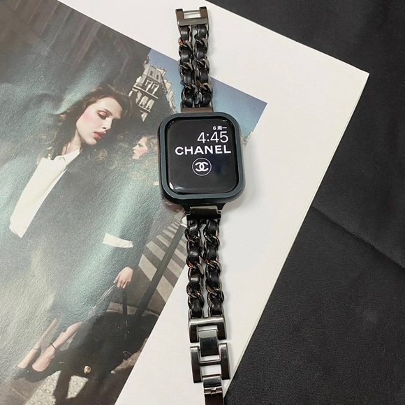NEW Strap Chain Leather Stainless Band For Apple Watch - BB - Picture 4 of 16